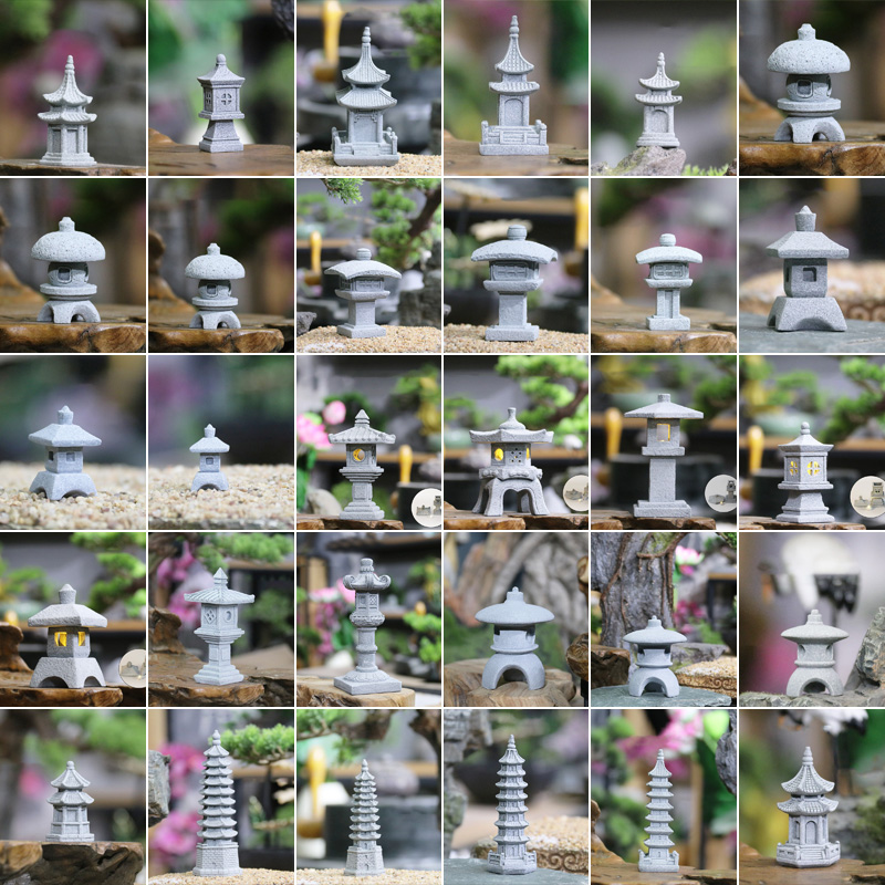 Japan Bonsai Garden - Ornamen Menara Paviliun Batu Pasir Miniatur